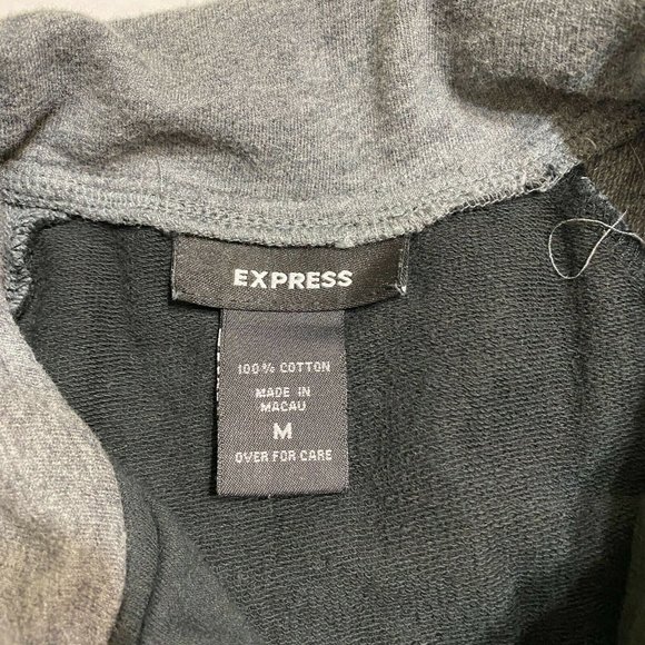 Express Womens Medium Sweatshirt Full Zip Lightweight Jacket Black Gray Cotton - Picture 9 of 9